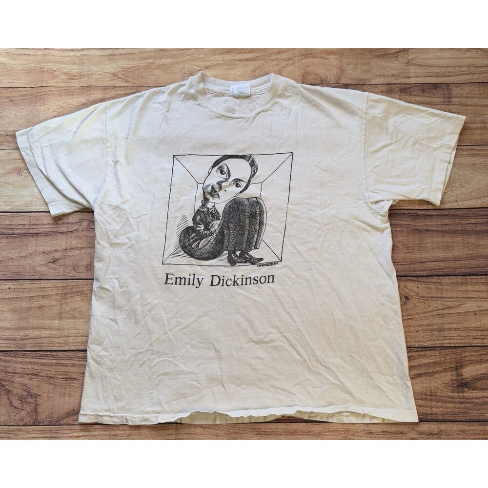 Vintage Emily Dickinson Shirt Cartoon Hanes XL Single Stitch 1989 Defects